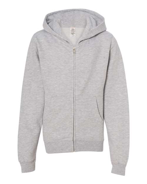 Independent Trading Co SS4001YZ Youth Midweight Full-Zip Hooded Sweatshirt - Grey Heather - HIT a Double