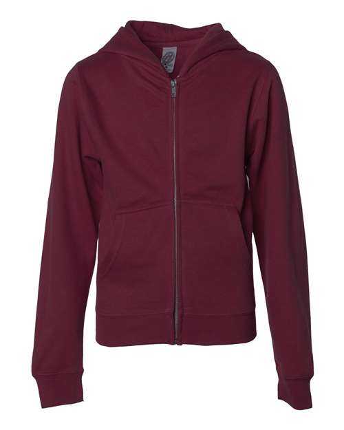Independent Trading Co SS4001YZ Youth Midweight Full-Zip Hooded Sweatshirt - Maroon - HIT a Double