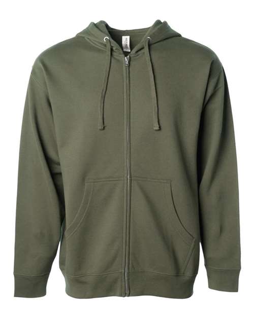 Independent Trading Co SS4500Z Midweight Full-Zip Hooded Sweatshirt - Army - HIT a Double