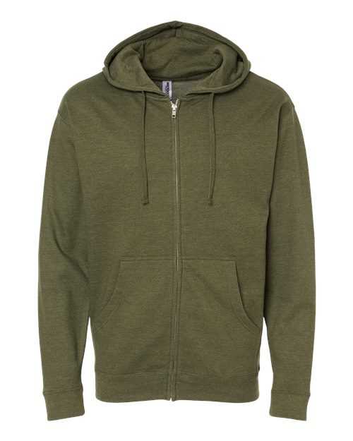 Independent Trading Co SS4500Z Midweight Full-Zip Hooded Sweatshirt - Army Heather - HIT a Double