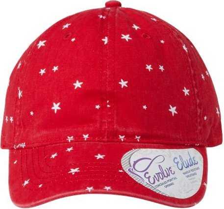 Infinity Her HATTIE Women&#39;s Garment-Washed Fashion Print Cap - Red/ White Stars - HIT a Double - 1