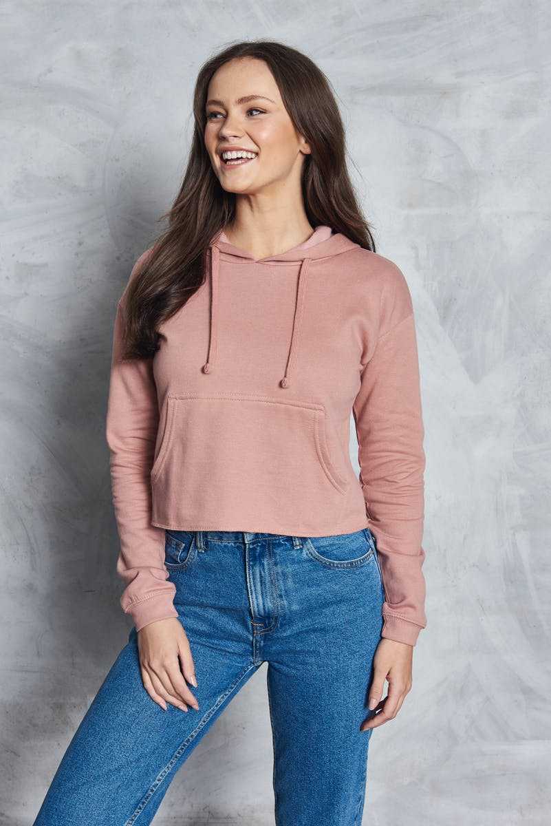 Just Hoods JHA016 Girlie Cropped Hoodie - Dusty Pink - HIT a Double