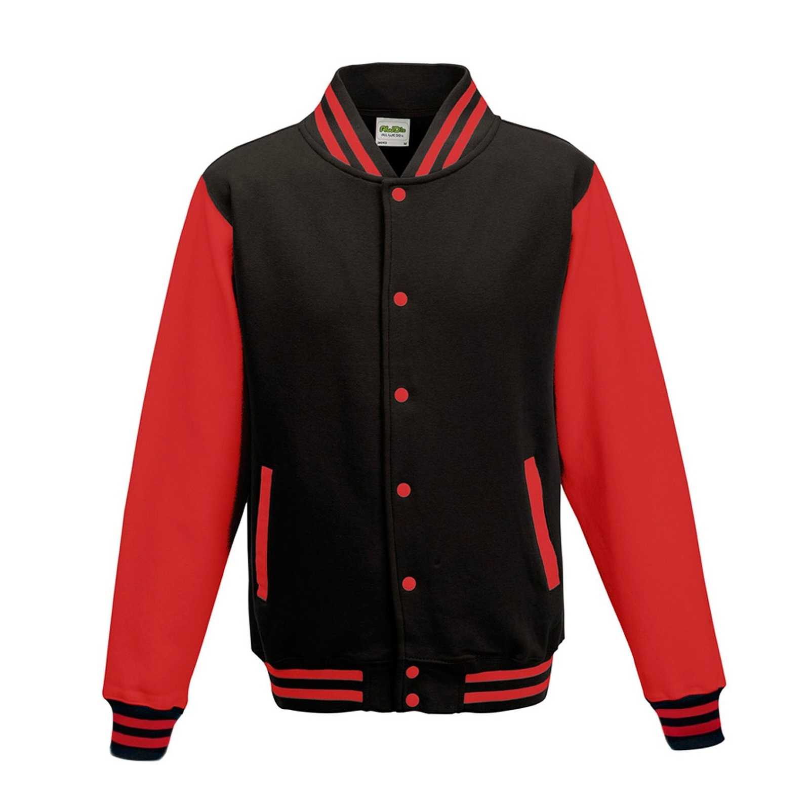 Just Hoods JHA043 Letterman Jacket - Jet Black Fire Red - HIT a Double