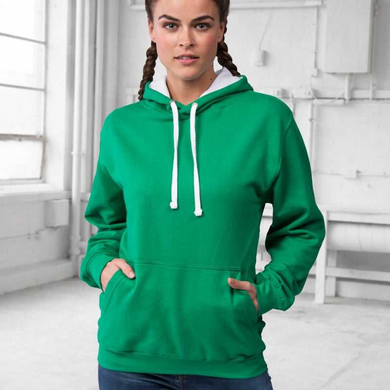 Just Hoods JHA003 Varsity Contrast Hoodie - Kelly Green Arctic White - HIT a Double