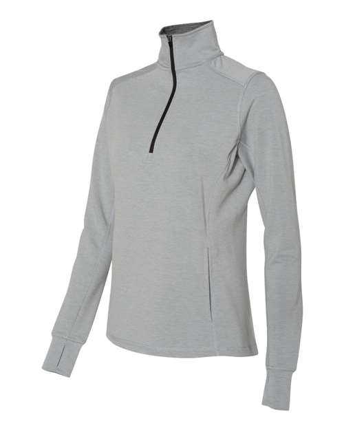 J. America 8433 Womens Omega Stretch Quarter-Zip Pullover - Silver Grey Triblend - HIT a Double