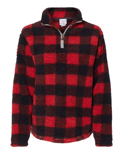 J. America 8451 Womens Epic Sherpa Quarter-Zip Pullover - Red Black Buffalo - HIT a Double