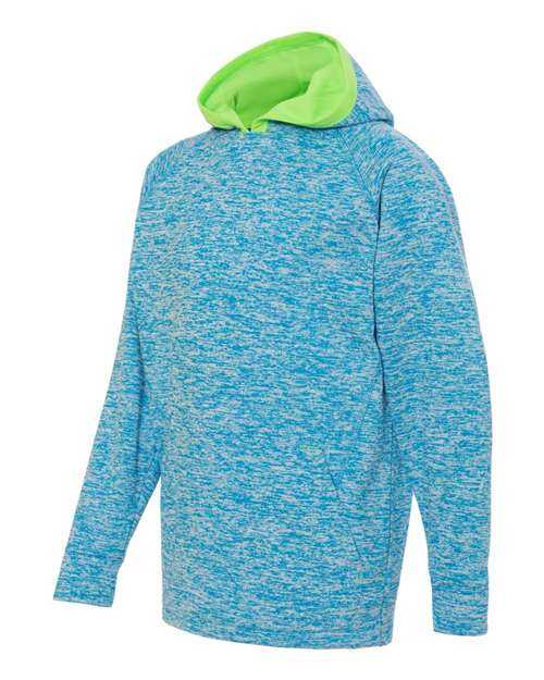 J. America 8610 Youth Cosmic Fleece Hooded Sweatshirt - Electric Blue Neon Green - HIT a Double