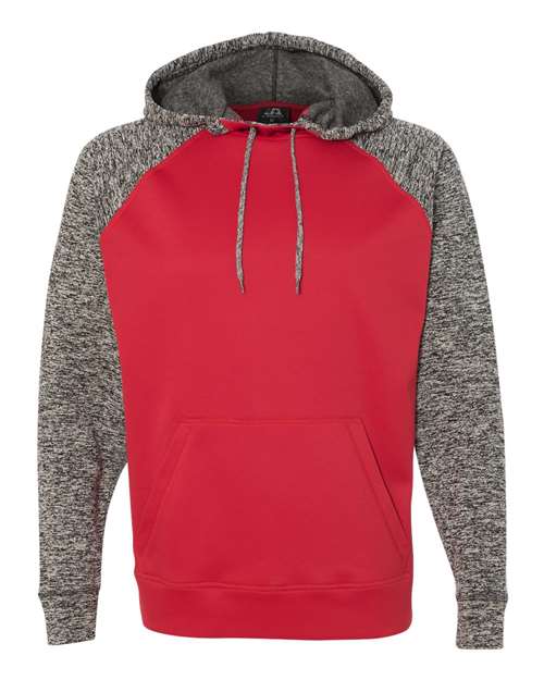 J. America 8612 Colorblocked Cosmic Fleece Hooded Sweatshirt - Red Charcoal Fleck - HIT a Double