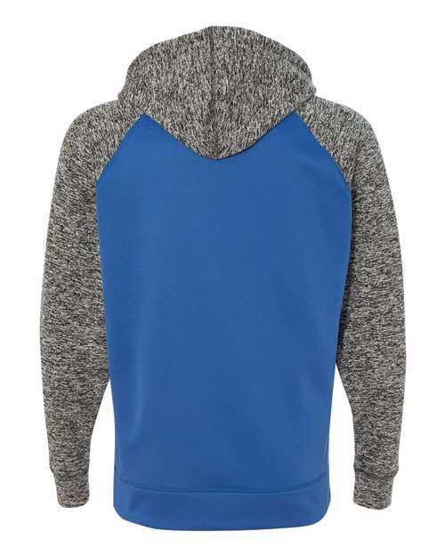 J. America 8612 Colorblocked Cosmic Fleece Hooded Sweatshirt - Royal Charcoal Fleck - HIT a Double