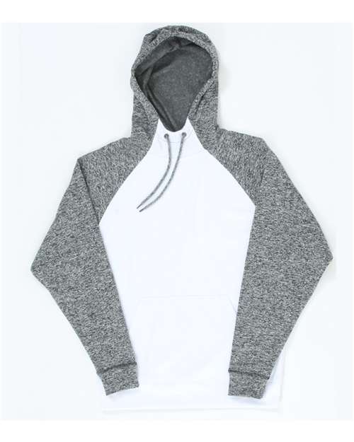 J. America 8612 Colorblocked Cosmic Fleece Hooded Sweatshirt - White Charcoal Fleck - HIT a Double