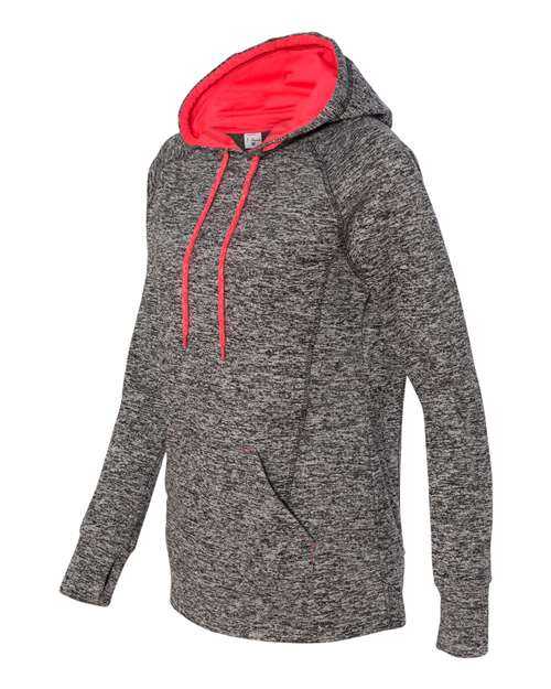 J. America 8616 Womens Cosmic Fleece Hooded Sweatshirt - Charcoal Fleck Fire Coral - HIT a Double