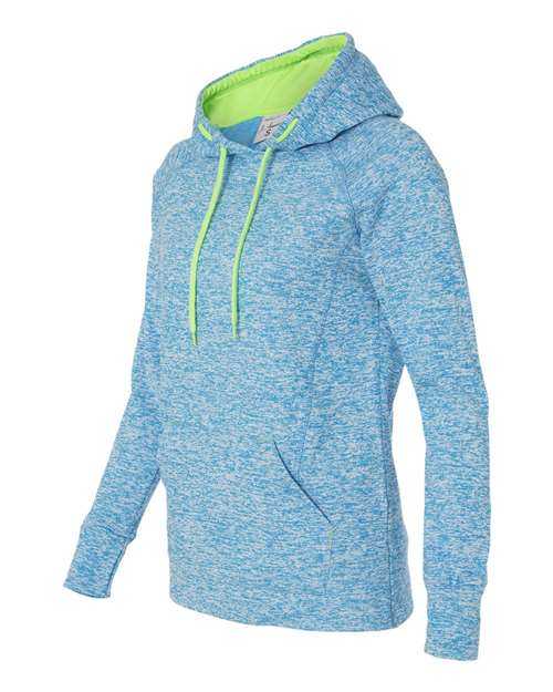 J. America 8616 Womens Cosmic Fleece Hooded Sweatshirt - Electric Blue Neon Green - HIT a Double