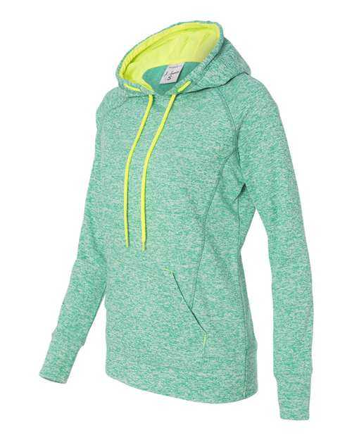 J. America 8616 Womens Cosmic Fleece Hooded Sweatshirt - Emerald Neon Yellow - HIT a Double