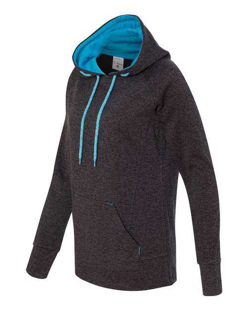 J. America 8616 Womens Cosmic Fleece Hooded Sweatshirt - Onyx Fleck Electric Blue - HIT a Double