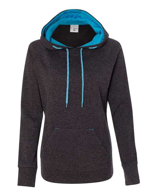 J. America 8616 Womens Cosmic Fleece Hooded Sweatshirt - Onyx Fleck Electric Blue - HIT a Double