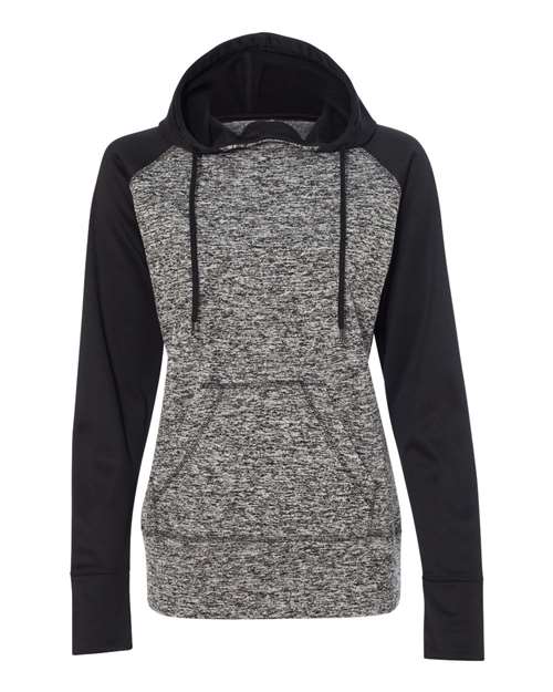 J. America 8618 Womens Colorblocked Cosmic Fleece Hooded Sweatshirt - Charcoal Fleck Black - HIT a Double