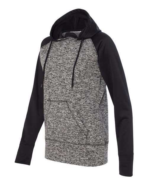 J. America 8618 Womens Colorblocked Cosmic Fleece Hooded Sweatshirt - Charcoal Fleck Black - HIT a Double