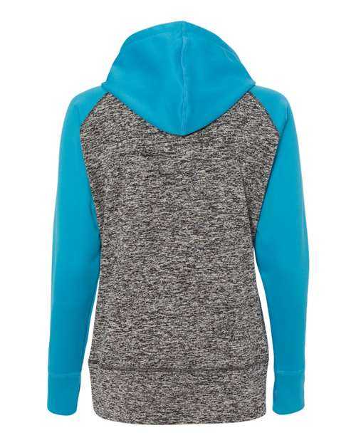 J. America 8618 Womens Colorblocked Cosmic Fleece Hooded Sweatshirt - Charcoal Fleck Electric Blue - HIT a Double