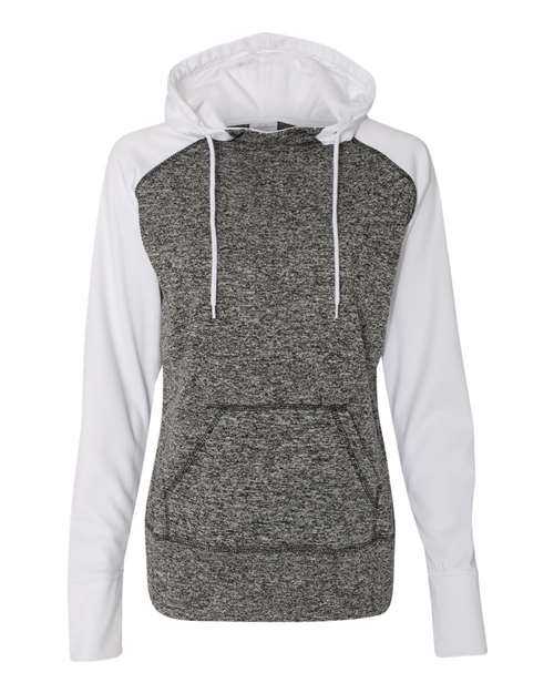 J. America 8618 Womens Colorblocked Cosmic Fleece Hooded Sweatshirt - Charcoal Fleck White - HIT a Double
