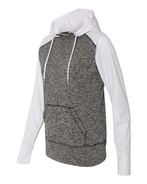 J. America 8618 Womens Colorblocked Cosmic Fleece Hooded Sweatshirt - Charcoal Fleck White - HIT a Double