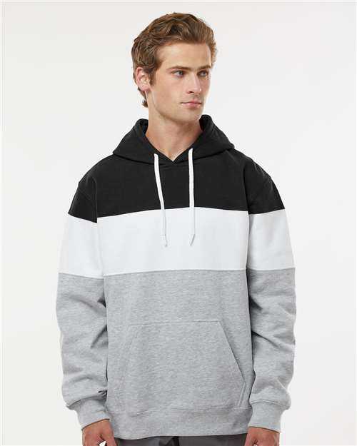J. America 8644 Varsity Fleece Colorblocked Hooded Sweatshirt - Black Oxford" - "HIT a Double