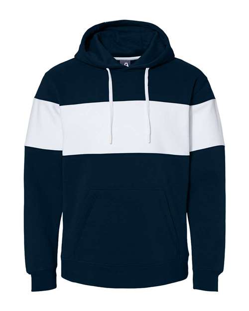 J. America 8644 Varsity Fleece Colorblocked Hooded Sweatshirt - Navy - HIT a Double