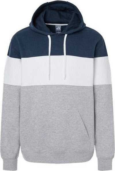 J. America 8644 Varsity Fleece Colorblocked Hooded Sweatshirt - Navy Oxford - HIT a Double - 1
