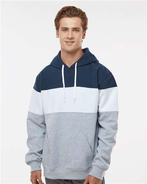 J. America 8644 Varsity Fleece Colorblocked Hooded Sweatshirt - Navy Oxford - HIT a Double - 2