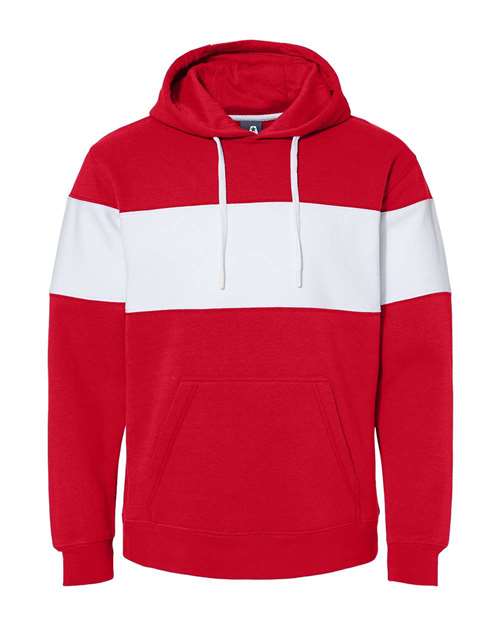 J. America 8644 Varsity Fleece Colorblocked Hooded Sweatshirt - Red - HIT a Double
