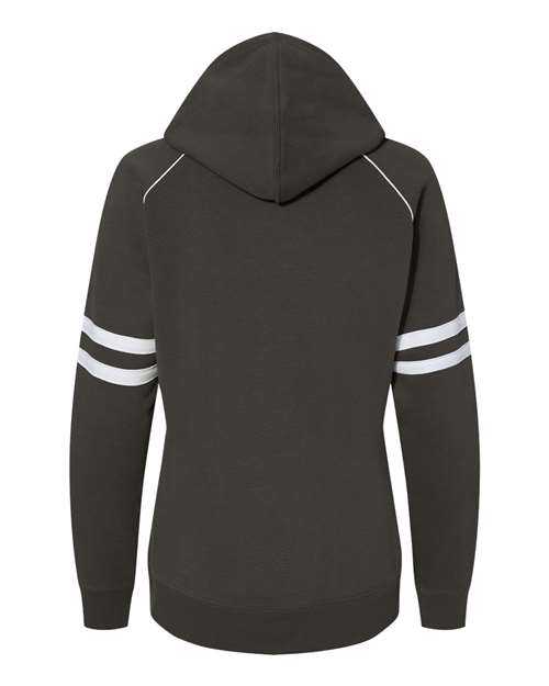 J. America 8645 Women&#39;s Varsity Fleece Piped Hooded Sweatshirt - Black - HIT a Double