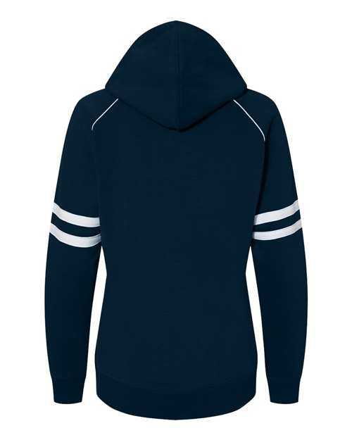 J. America 8645 Women&#39;s Varsity Fleece Piped Hooded Sweatshirt - Navy - HIT a Double