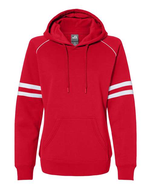 J. America 8645 Women's Varsity Fleece Piped Hooded Sweatshirt - Red - HIT a Double