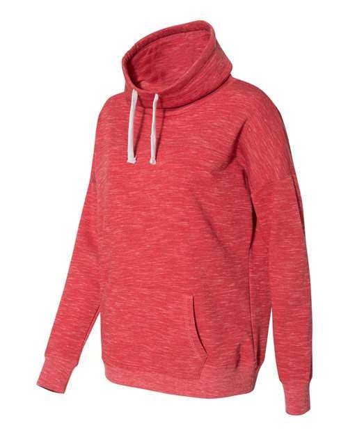 J. America 8673 Womens Mlange Fleece Cowl Neck Sweatshirt - Red - HIT a Double
