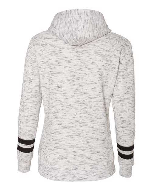 J. America 8674 Womens Mlange Fleece Striped-Sleeve Hooded Sweatshirt - White Black - HIT a Double