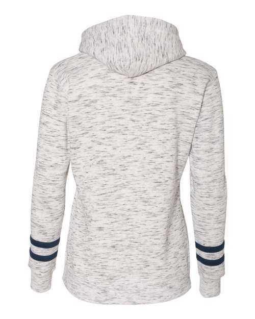 J. America 8674 Womens Mlange Fleece Striped-Sleeve Hooded Sweatshirt - White Navy - HIT a Double