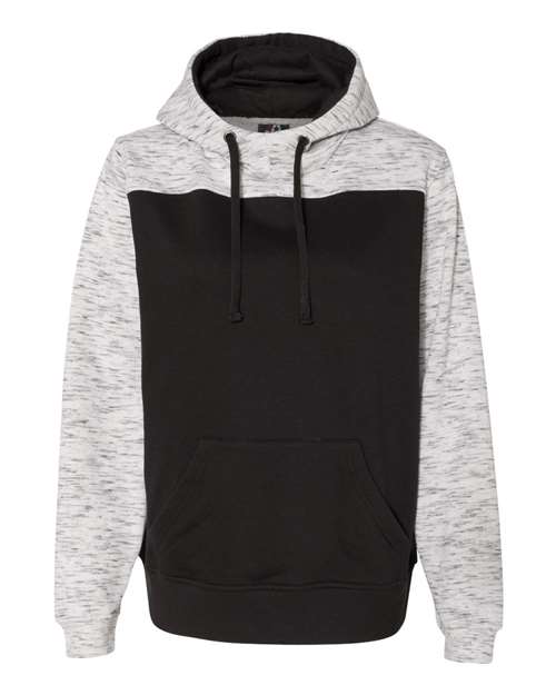 J. America 8676 Mlange Fleece Colorblocked Hooded Sweatshirt - Black White - HIT a Double