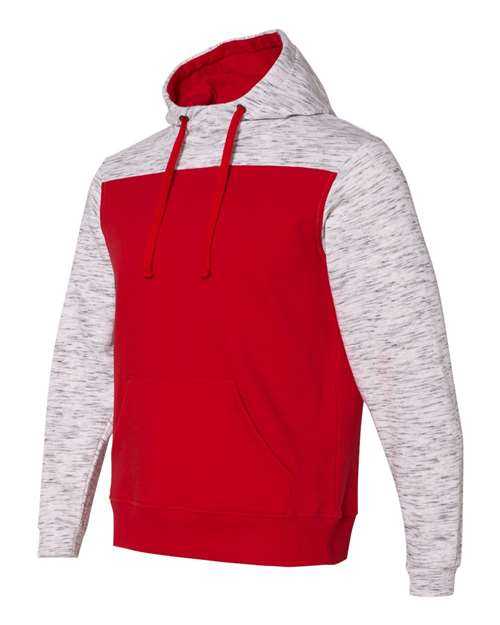 J. America 8676 Mlange Fleece Colorblocked Hooded Sweatshirt - Red White - HIT a Double