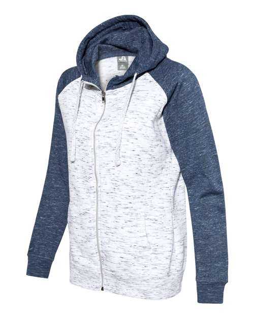 J. America 8679 Womens Mlange Fleece Colorblocked Full-Zip Sweatshirt - White Navy - HIT a Double