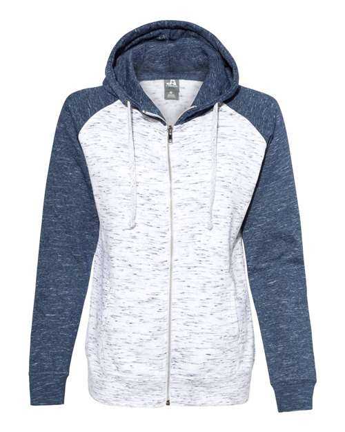 J. America 8679 Womens Mlange Fleece Colorblocked Full-Zip Sweatshirt - White Navy - HIT a Double