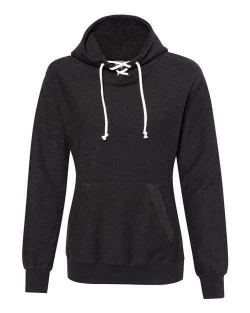 J. America 8694 Womens French Terry Sport Lace Scuba Hooded Pullover - Black - HIT a Double