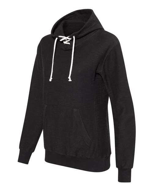 J. America 8694 Womens French Terry Sport Lace Scuba Hooded Pullover - Black - HIT a Double