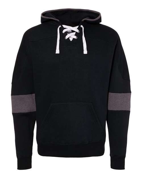 J. America 8832 Sport Lace Colorblocked Fleece Hooded Sweatshirt - Black - HIT a Double