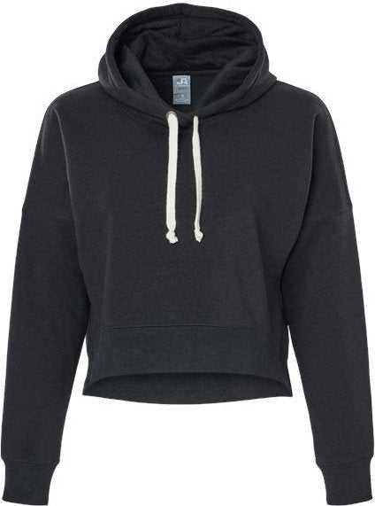 J. America 8853 Women's Crop Hooded Sweatshirt - Black Solid" - "HIT a Double
