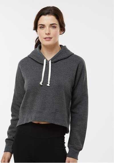 J. America 8853 Women's Crop Hooded Sweatshirt - Black Triblend" - "HIT a Double