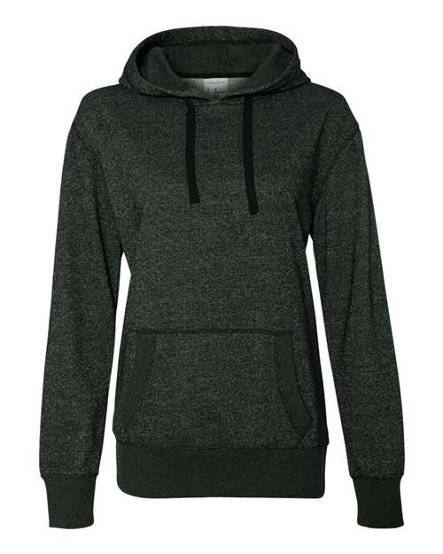 J. America 8860 Womens Glitter French Terry Hooded Sweatshirt - Black Silver - HIT a Double