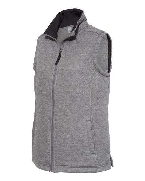 J. America 8892 Womens Quilted Full-Zip Vest - Charcoal Heather - HIT a Double
