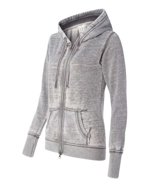 J. America 8913 Women&#39;s Zen Fleece Full-Zip Hooded Sweatshirt - Cement - HIT a Double