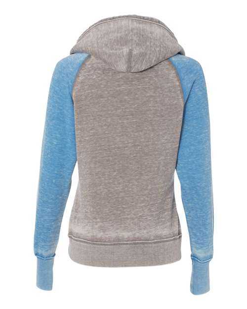 J. America 8926 Women&#39;s Zen Fleece Raglan Hooded Sweatshirt - Cement Oceanberry - HIT a Double