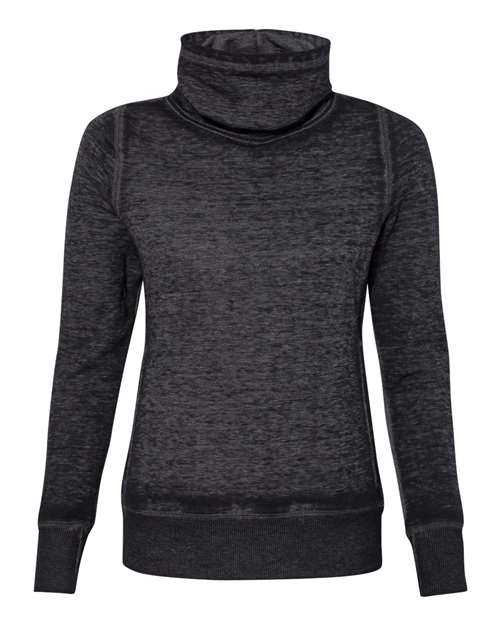 J. America 8930 Womens Zen Fleece Cowl Neck Sweatshirt - Twisted Black - HIT a Double