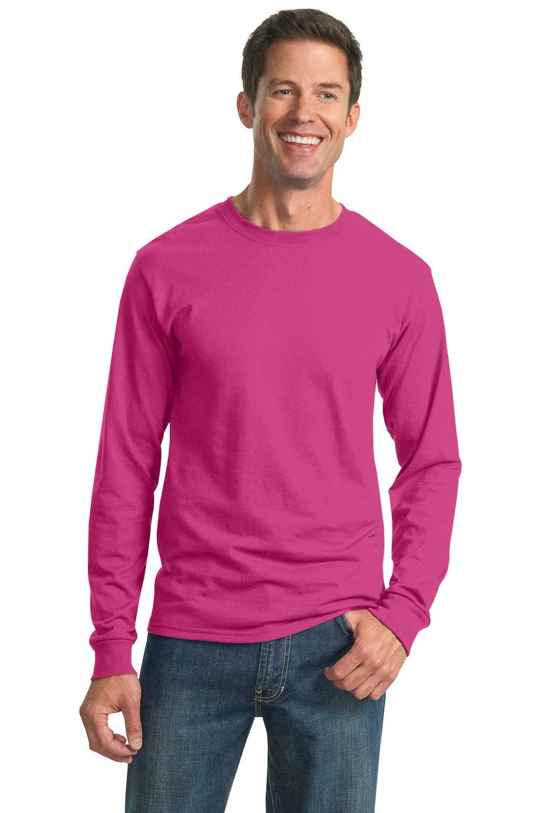 Jerzees 29LS Dri-Power 50/50 Cotton/Poly Long Sleeve T-Shirt - Cyber Pink - HIT a Double